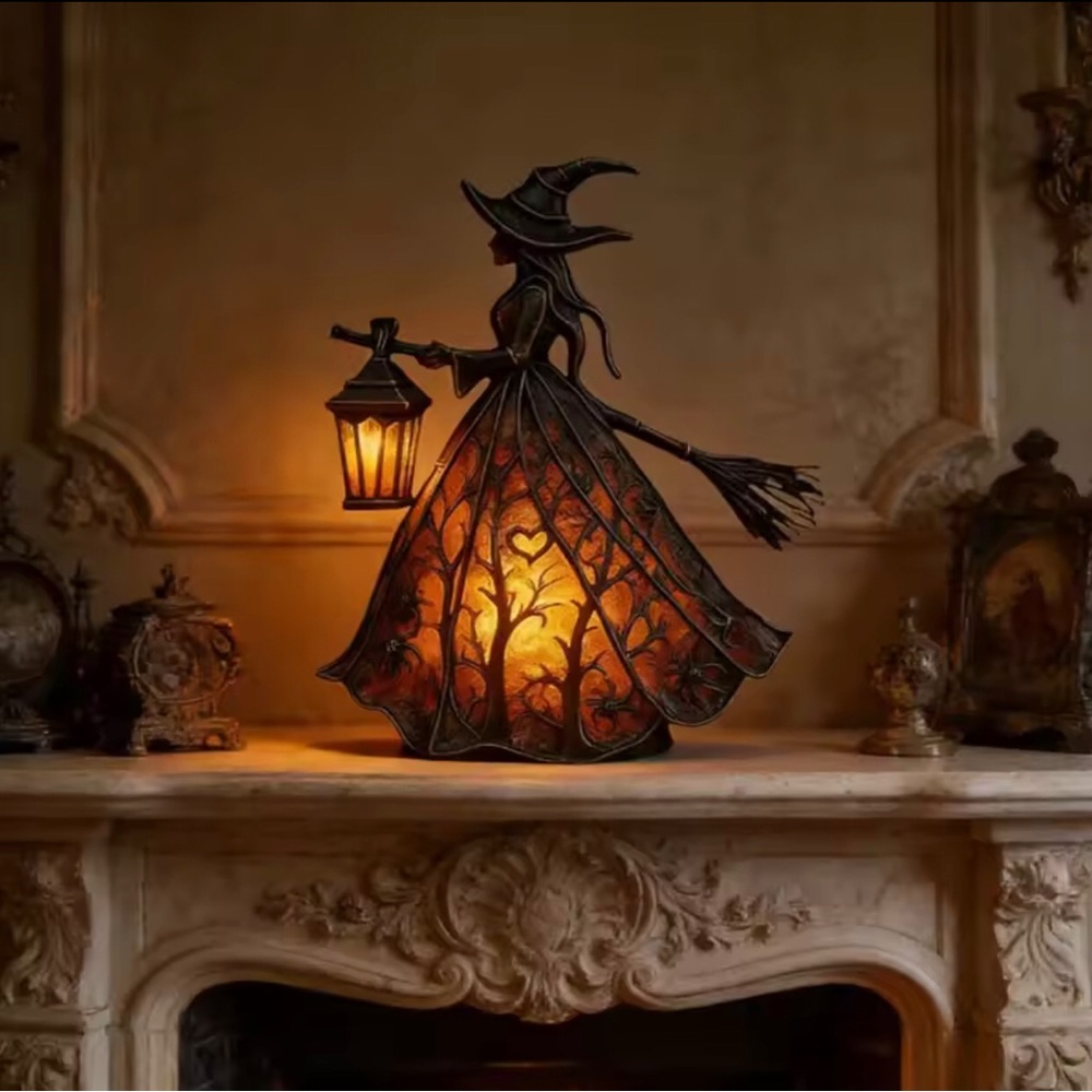 New Decorative Witch Lantern Table Lamp - Amber Brown Accent Light